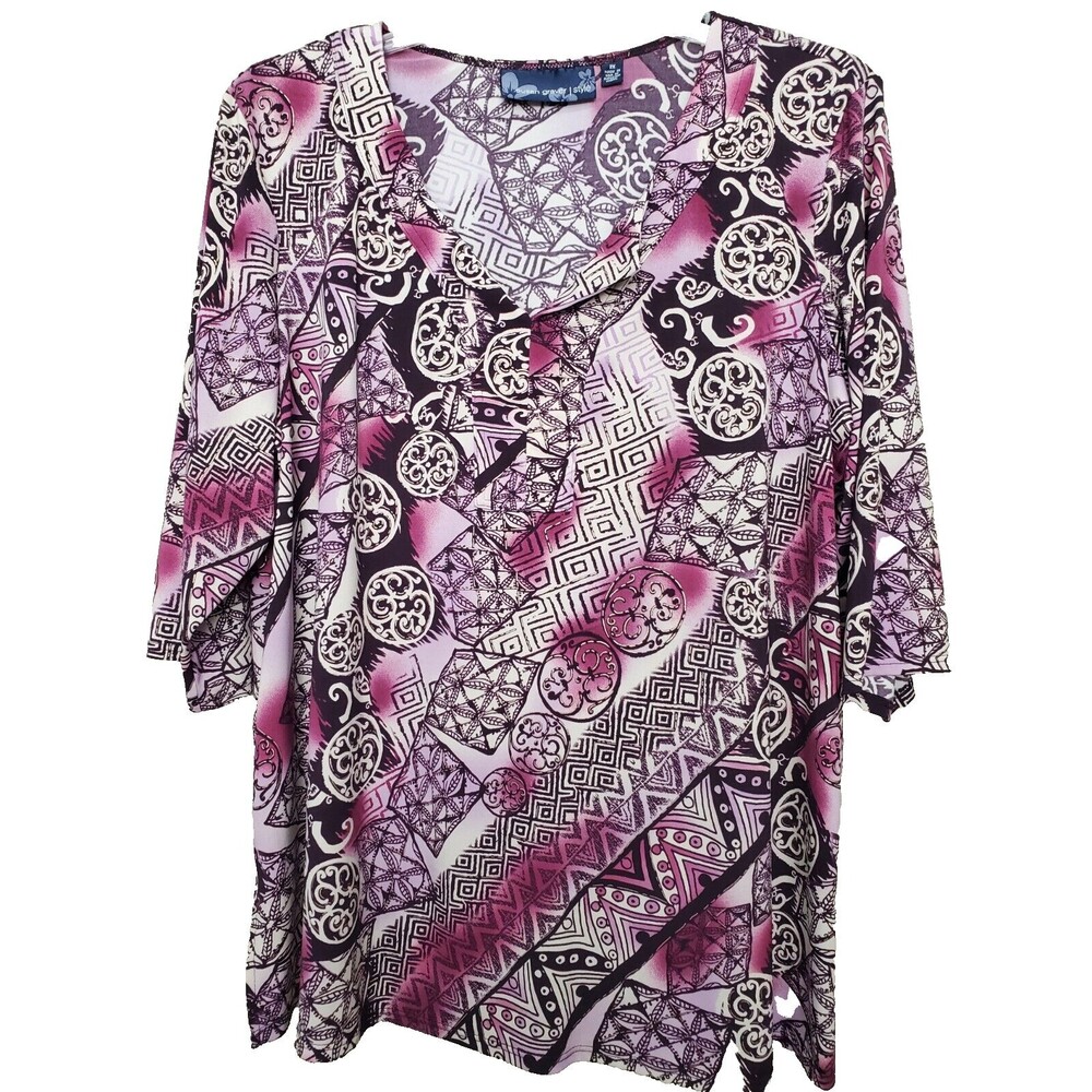 Susan Graver Liquidknit Mixed Pattern Split Neck … - image 1